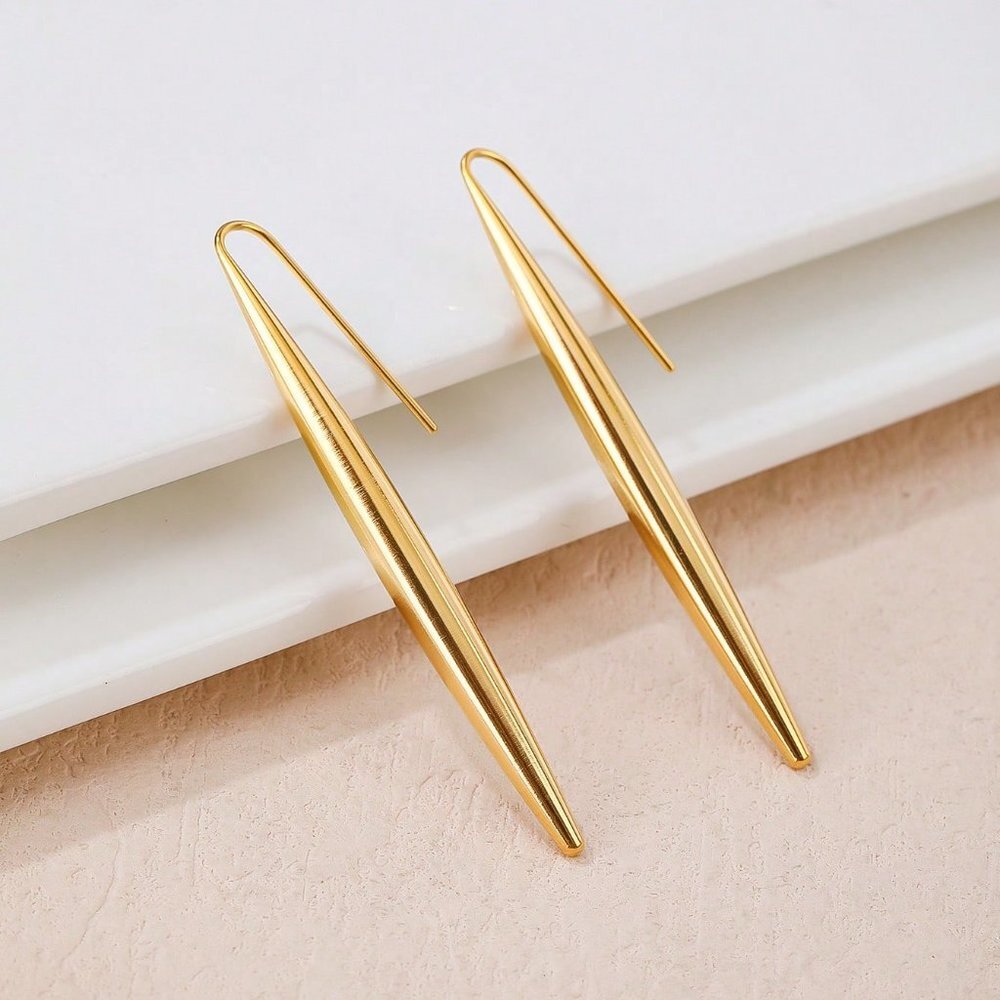 Stud Earrings, Minimalist Stainless Steel Long Trendy Stud Earrings - Picture 2 of 4